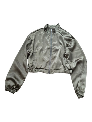 Cropped satin jacket - cropped, olive
