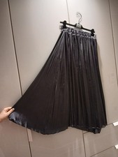 ZARA Women’s Black Pleated Midi Skirt – Size M – Satin Effect