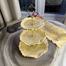 3-Tier Cake Stand Wood Vintage Dessert Stand Resin Plate Multi-Tiered Tray