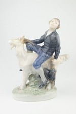 Royal Copenhagen Figurine Hans Clodhopper Boy on Goat Holding Duck 1228