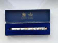 Vintage Halcyon Days Enamel Ballpoint Pen With Flowers And Butterflies In Box