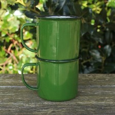 Set 4 Coloured Enamel Mugs Retro Outdoor Camping Travel Tin Rustic Metal Cups