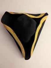 Tricorn Hat Colonial Pirate  Black & Yellow Costume Accessory Vintage 1960's