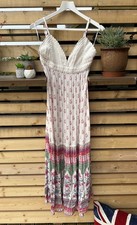 Monsoon Beach Maxi Dress Size Medium Boho Gypsy Style White Floral Fringe 