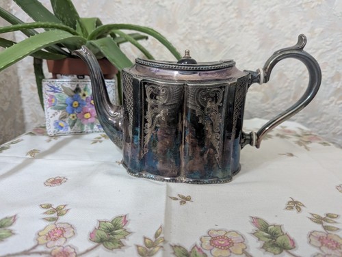 Victorian silver plated etched