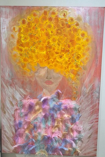 Lady feathers acrylic painting - lady,