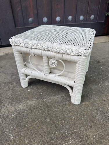 White small wicker foot stool - small,
