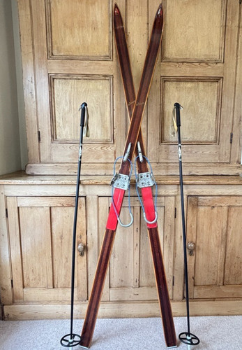 Vintage skis wooden bonna with - bonna,
