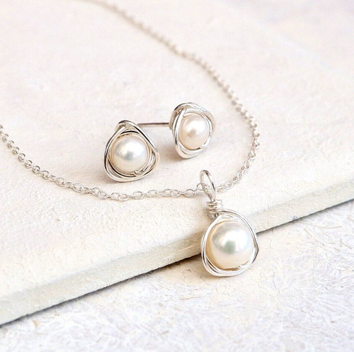 Pearl necklace earring set - pearl,