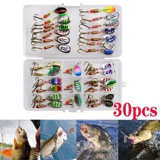 30x Metal Spinners Fishing Lure Sea Trout Pike Perch Salmon Bass Tackle Box Set