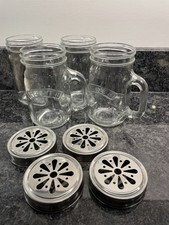 Kilner Drinking Jar Mug - Set Of 4 Vintage EST 1842 HANDLED CUPS glass WITH LIDS