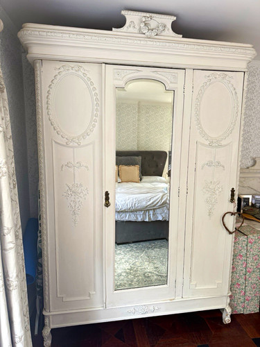 White ornate door mirrored - white,