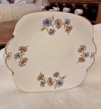 WINDSOR CORNFLOWER CAKE PLATE BONE CHINA SERVING PLATTER BLUE AND PINK FLOWERS