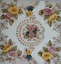 LOVELY VINTAGE VICTORIAN PILKINGTON CERAMIC TILE GEOMETRIC FLORAL DESIGN - 6" SQ