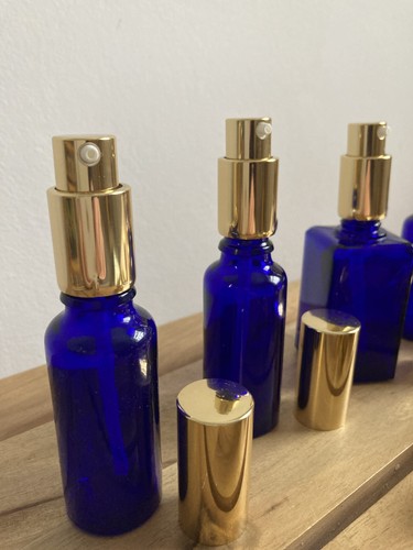 Blue glass bottles with - bottles,