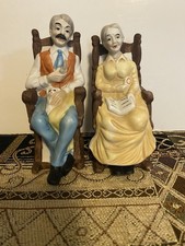 Vintage Old Couple Porcelain Figurines In Rocking Chairs 2”x4”x6”