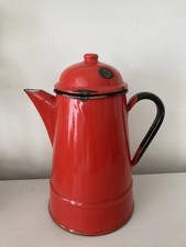 Vintage Retro Large Red Enamel Coffee Pot Made In Poland 10” 2 litre