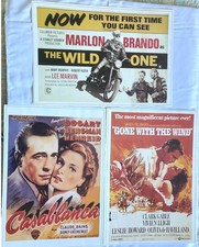 Set of 3 Vintage Movie Posters The Wild One Casablanca Gone With The Wind 2062
