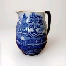 Antique Doulton Burslem Blue and White Willow Pattern Water Jug c.1891 to 1901