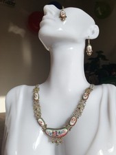 Russian Vintage Enamel Handpainded Handcrafted Necklace And Earrings Set