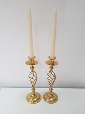 Vintage Pair of Twisted Brass Candlestick Holder 6.5cm 