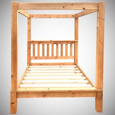 Chunky Slatted Pine Bed Frame 4FT Small Double FOUR POSTER with Low Foot End