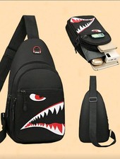 Men's Crossbody Bag Chest Shoulder Pouch Designer Shark Cartoon Anime Military