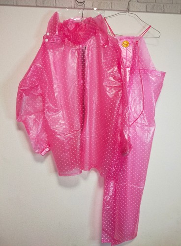 Pink pvc vinyl rainsuit - vinyl,