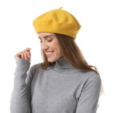Mustard Wool Beret Hat Autumn