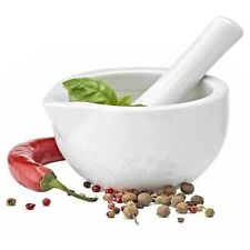 Pestle & Mortar Set Spice & Herb Crusher White Mini Home Grinder Porcelain Made