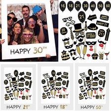 36PCS Happy Birthday Party Photo Booth Props Decor Selfie 16/18/21/30/40/50/60th