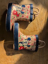 Girls Minnie Mouse Ditsy Print Floral Blue Wellington Boots Winter Size 5 George
