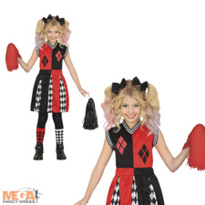 Girls Harley Quinn Costume Cheerleader Halloween Movie Fancy Dress Kids Costume 