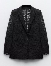ZARA NEW WOMAN FLORAL LACE BLAZER JACKET BLACK size L Ref 8036/593