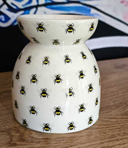 White glossy ceramic - white, bee