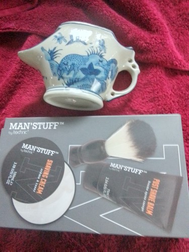 Blue white shaving mug man - shaving, mug,&