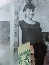 african american school* Rare Colored School Teacher having fun at Bus Stop