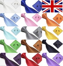 Woven Solid Silky Tie Cufflinks and Handkerchief pocket square 3 pcs set Wedding