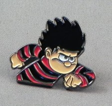 Dennis pin badges. The menace