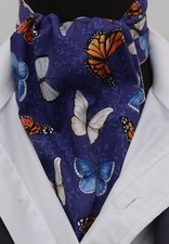  Mens Royal & Navy Multi Colour Butterflies Design Cotton Ascot Cravat/Pocket SQ
