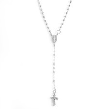 Silverly Sterling Silver Cross Necklace Rosary Beads Chain Virgin Mary 44 cm