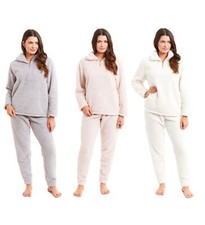 Womens Zip Teddy Fleece Pyjama