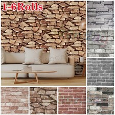 1-6X Realistic 3D Effect Vintage Brick Effect Rustic Stone Grey Red Wallpaper UK