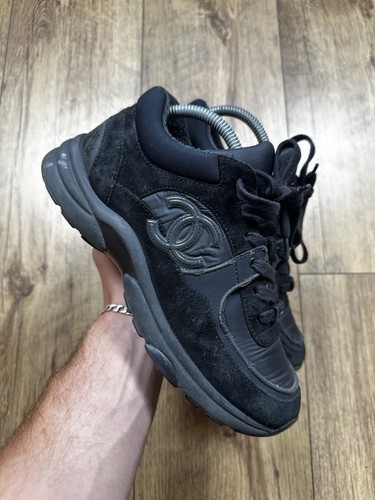 Chanel logo black suede - chanel,