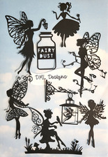 Die Cut cuts fairies mix x 8, black, silhouette, fairy jar, topper, 