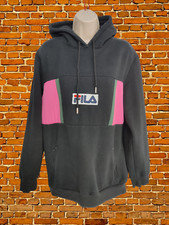 WOMENS VINTAGE FILA WHITE LINE SIZE LARGE BLACK PINK COLOUR BLOCK HOODIE JUMPER
