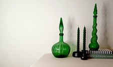 Empoli Italian Green Glass Genie Bottle Onion Shape mcm decanter collectable 