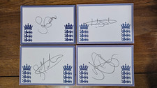 4 England Cards Signed Sam Curran, Liam Livingstone, S Mahmood & Jonny Bairstow