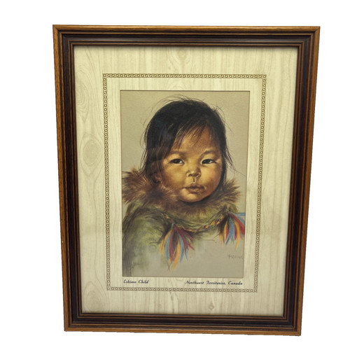 Vintage framed print inuit - framed,