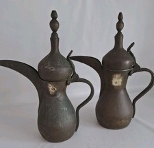 Pair of Vintage Brass Dallah Coffee Pots 36cm high Arabic Qahwa Jugs Brass Decor